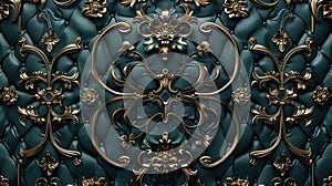 Elegant Teal Upholstery with Golden Baroque Embellishments photo