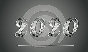 Elegant template of New Year 2020 in black and white tones with glitter. Shiny metal texture