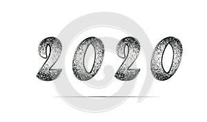 Elegant template of New Year 2020 in black and white tones with glitter. Shiny metal texture.