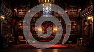 Elegant Tranquility: A Classically Designed Library Bathed in Warm Sunlight