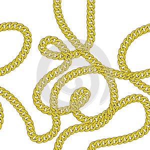 Elegant trendy modern vector seamless pattern with beautiful fashion golden chains on a white background. For textile, backrounds