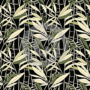 Elegant Tropical Bamboo Leaves Pattern on Dark Background