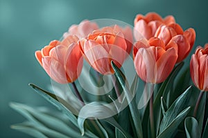 Elegant Tulips on Green: A Tribute to Women\'s Day. Concept Women\'s Day, Floral Photography, Elegant