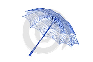 elegant umbrella used in wedding and arti with dark blue lace on white background photo