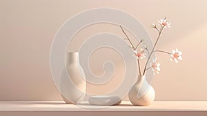 Elegant Vases with Delicate Flowers on Pastel Background