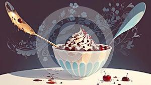 Elegant Vector Art Ice Cream Bowl Delight.AI Generated