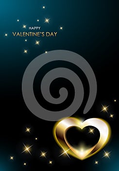 Elegant vector design for Valentine\'s day with shining golden heart and sparkling stars