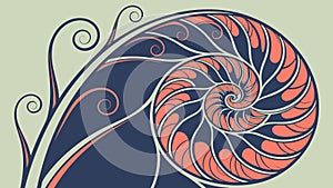 Fibonacci Spiral Shell Design, Nature's Golden Ratio Geometry Art, vector design Generative AI
