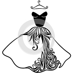 Elegant vector silhouette of isolated beautiful dress.