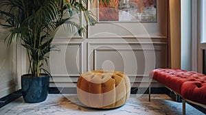 Elegant Velvet Pouffe in Luxurious Foyer