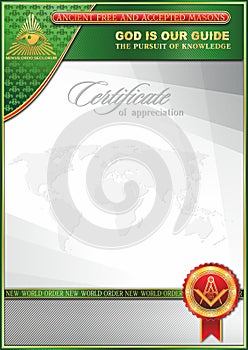 An elegant vertical form for creating certificates with Masonic symbols. Green elements on a white background.