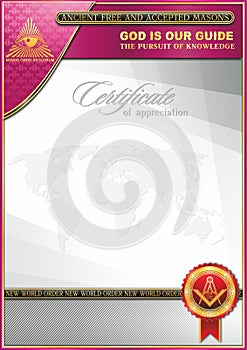 An elegant vertical form for creating certificates with Masonic symbols. Lilac elements on a white background.