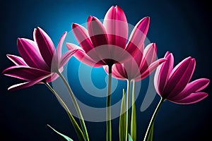 elegant and vibrant pink tulips on dark blue gradient background