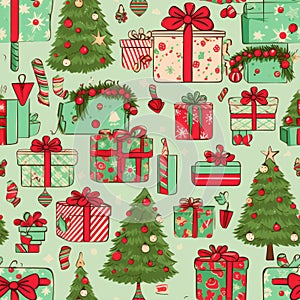 Elegant vintage christmas seamless pattern with solid pastel colors in classic vector style