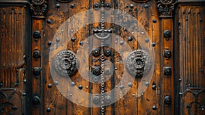 elegant vintage door, antique wooden door with detailed carvings, representing enduring beauty and sophistication photo