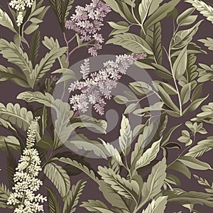 Elegant Vintage Floral Pattern with Lush Lilac Blossoms