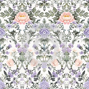 Elegant Vintage Floral Pattern with Pastel Blooms and Foliage