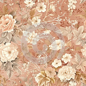 Elegant Vintage Floral Pattern on Peach Background