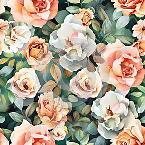 Elegant Vintage Floral Pattern with Roses and Foliage