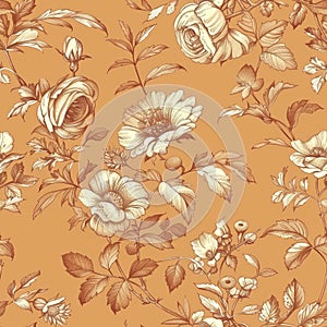 Elegant Vintage Floral Pattern on Warm Beige Background