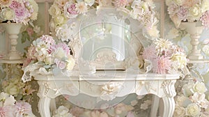 Elegant Vintage Floral Vanity Setup in Pastel Tones