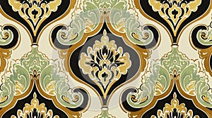 Elegant Vintage Floral Wallpaper Design in Green and Gold Tones