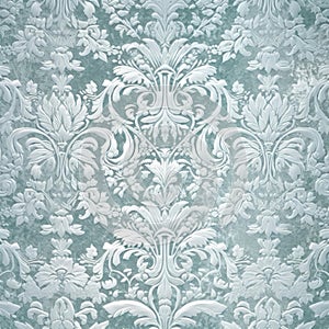 Elegant Vintage Floral Wallpaper Design in Soft Blue Tones, AI Generated