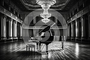 Elegant Vintage Grand Piano in Luxurious Living Room. Elegant classical music background. AI generated