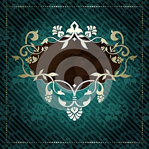 Elegant vintage rococo label in dark green