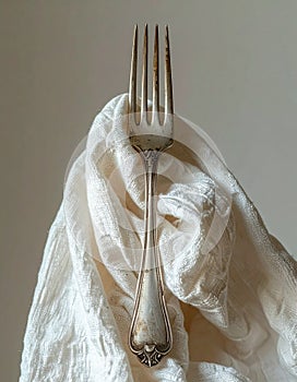 Elegant Vintage Silver Fork on a White Cloth