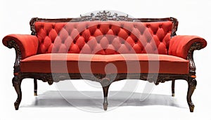 Elegant vintage style red sofa isolated on white background