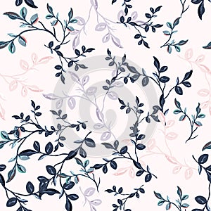 Elegant vintage vector seamless floral pattern with blue leaves