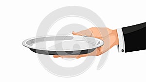 Elegant Waiter Hand Holding Silver Serving Tray