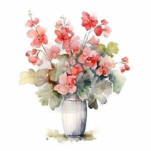 Elegant Watercolor Bouquet Painting: Serene Mood In Light Red And Gray