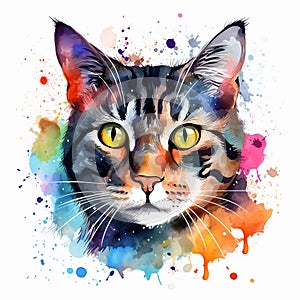 Elegant Watercolor Cat Art with White Background