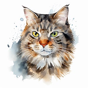 Elegant Watercolor Cat Art with White Background