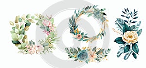 Elegant Watercolor Floral Arrangements: Lush Greenery and Blooming Flowers for Invitations, Decor, and More - A