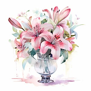 Elegant Watercolor Lily Bouquet: Floral Background Illustration