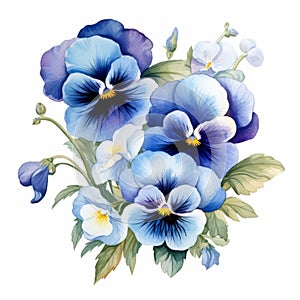 Elegant Watercolor Pansy Arrangement On White Background