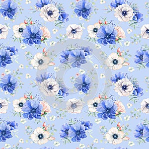 Elegant watercolor seamless pattern with flowers.