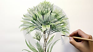 Elegant Watercolour Palm Tree Painting In Tropical Botanical Garden