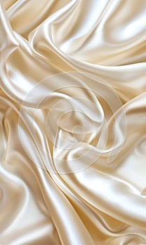 Elegant waves of high-quality cream silk fabric with a lustrous sheen, perfect for backgrounds or luxury design themes.