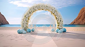 An elegant wedding arch set on the beach