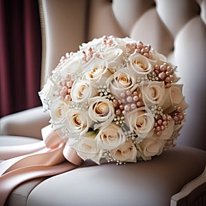 Elegant wedding bride bouquet with roses