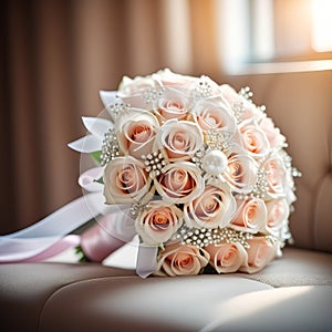 Elegant wedding bride bouquet with roses