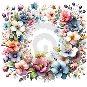 Elegant Wedding Card Background: Watercolor Art Spring Flowers Frame