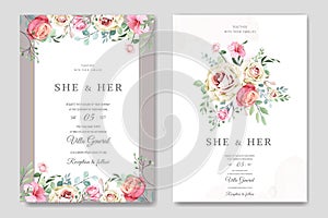 Elegant wedding card with beautiful floral and leaves template