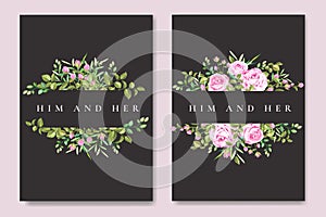 Elegant wedding card with beautiful floral and leaves template