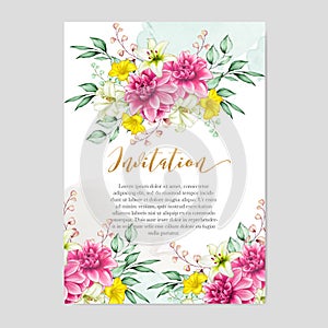 Elegant wedding card with beautiful floral and leaves template