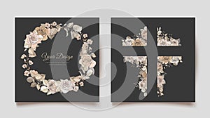 Elegant wedding card with beautiful floral and leaves template